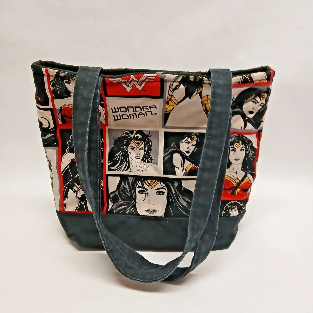 Wonder Woman Black Red Cream Handmade Double Handle Reversible Handbag